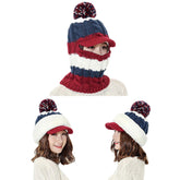 Women's Windproof Velvet Knit Beanie with Earmuffs - Warm Patchwork Ski Cap
